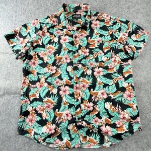 XXX RUDE Corgi Floral Pattern Shirt Adult X-Large Black Aloha All Over Hawaiian
